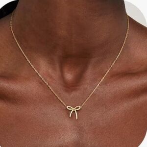 Dainty Gold Bow Charm 18 in Necklace